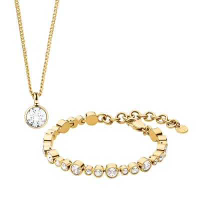 Dyrberg Kern elegante guld smukker. Teresia armbånd og halskæde - Firmajulegaver juleriget.dk